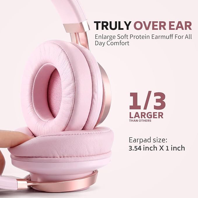 Wired Over-Ear Headphones with Microphone, Foldable Pink Headset with Passive Noise Isolating, Comfort Protein Leather Earcups for Teens, Women, Girls, 3.5mm Jack Laptop Headphones for Study, Work