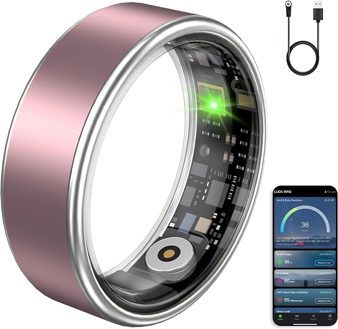 Smart Ring Fitness Tracker Ring for Women & Men, Sleep/Step/Blood Oxygen/Heart Rate Monitor, Long-Lasting Battery Sleep Ring, No Subscription Fee (Matte Pink, 13#)