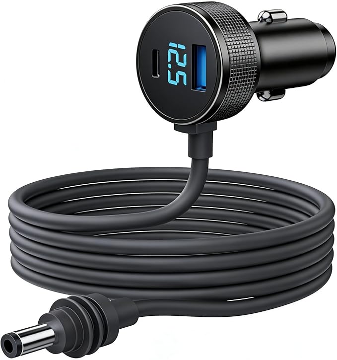3 in 1 Satellite Car Charger DC Power Cable, 12V-48V Car Charger with Cigarette Lighter Adapter, Digital Display USB C PD 140W & USB A 35W Ports for Trucks Cars (10FT/)