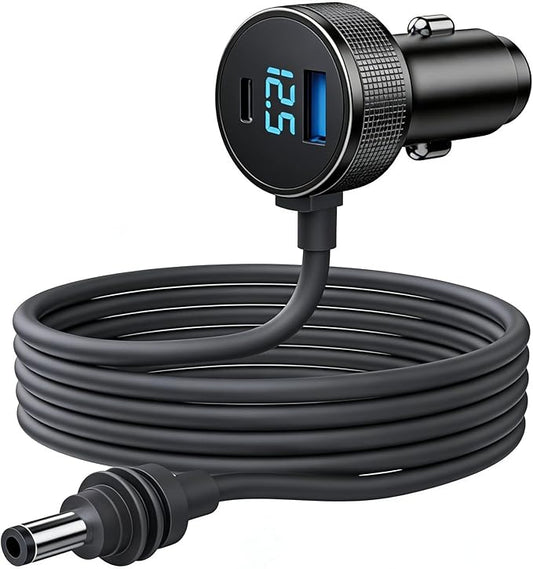 3 in 1 Satellite Car Charger DC Power Cable, 12V-48V Car Charger with Cigarette Lighter Adapter, Digital Display USB C PD 140W & USB A 35W Ports for Trucks Cars (10FT/)