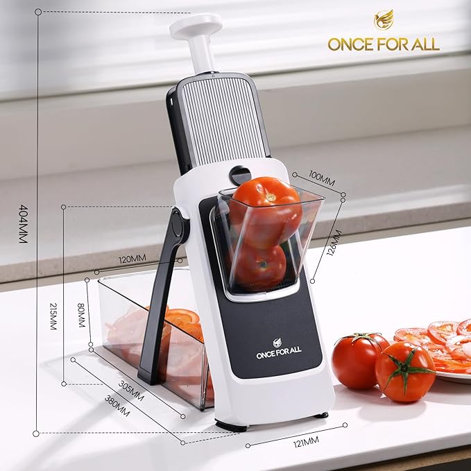 ONCE FOR ALL Safe Mandoline Slicer Pro, Gen 4th, Adjustable Thickness Vegetable Slicer For Kitchen, Food Chopper With Container, Lid, Drain Basket, Veggie Cutter For Potato Onion Fruit