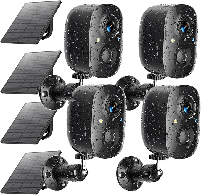 Security Cameras Wireless Outdoor 2K Solar Powered WiFi Cameras for Home Security,AI Motion Detection,Siren Alarm,Spotlight Color Night Vision,2-Way Audio,SD/Cloud Storage (4 Solar Cams)