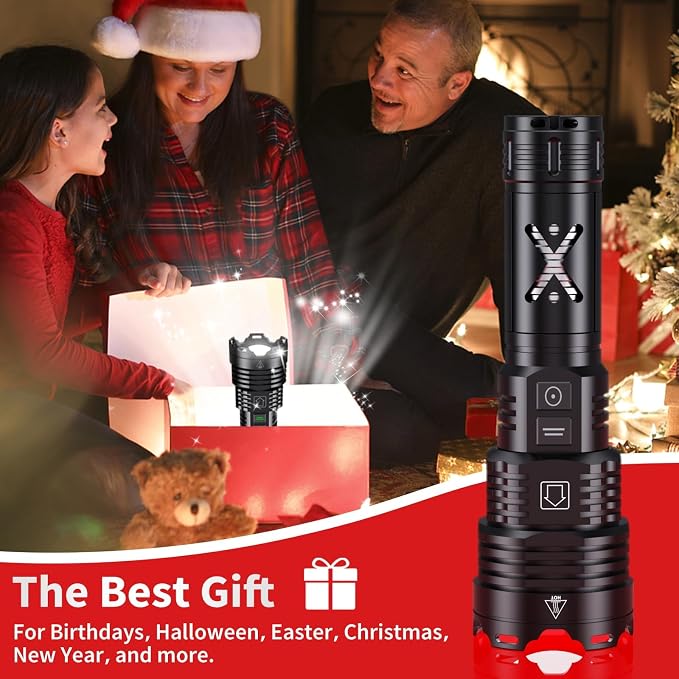 Rechargeable Led Flashlights 100,000 High Lumens,Super Bright Flashlight True,Powerful Tactical Flashlight Up to 24H Long Battery Life Zoomable 6 Light Modes IP67 Water Resistant for Home Camping