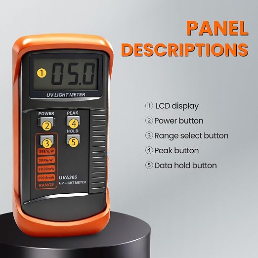 UV Light Meter Professional UV Monitors Measurable of UVA Light Measure Tester with 320~390nm Range Portable UV Sunlight Tester (Model UVA365)