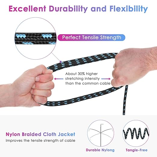 10FT Instrument Cable - Electric Guitar & Bass Cable with Right Angle 1/4 Inch Connector - Black & Bluetest