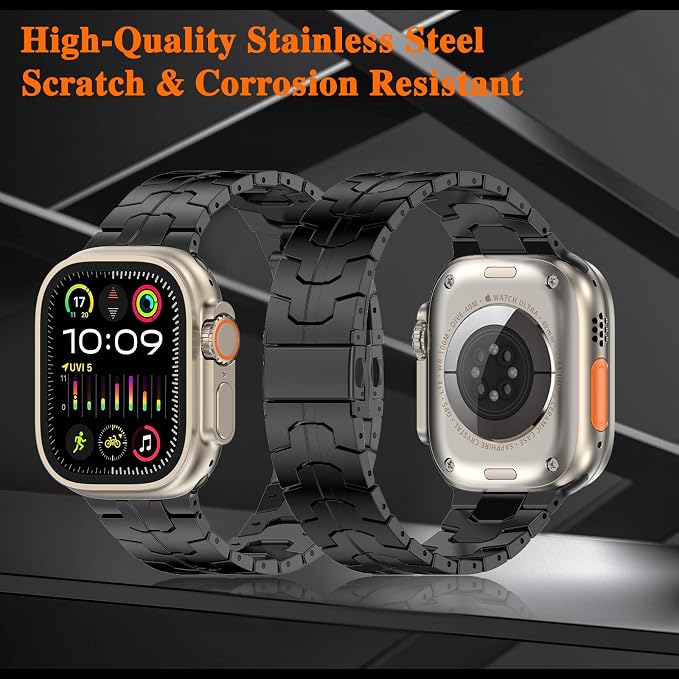 MioHHR Stainless Steel Band Compatible with Apple Watch Band 49mm 46mm 45mm 44mm 42mm(Series 3/2/1), Adjustable Metal Band for Men iWatch Series 10 9 8 7 6 5 4 3 2 1 SE SE2 SE3 Ultra3/2/1, Black