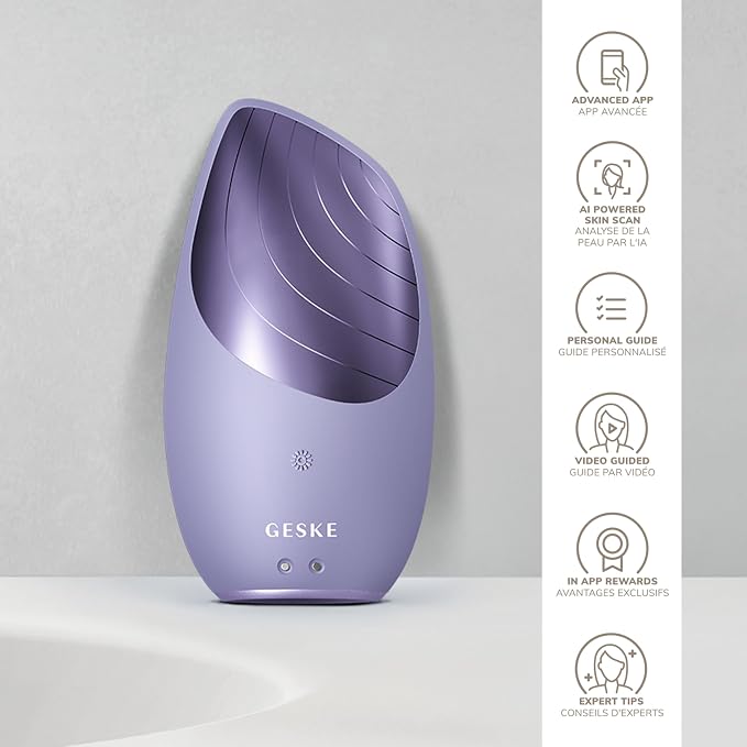 GESKE SmartAppGuided Sonic Thermo Facial Brush | 6 in 1 | Skin Cleansing | Cleansing Brush with Thermal Function | Electric Facial Massager