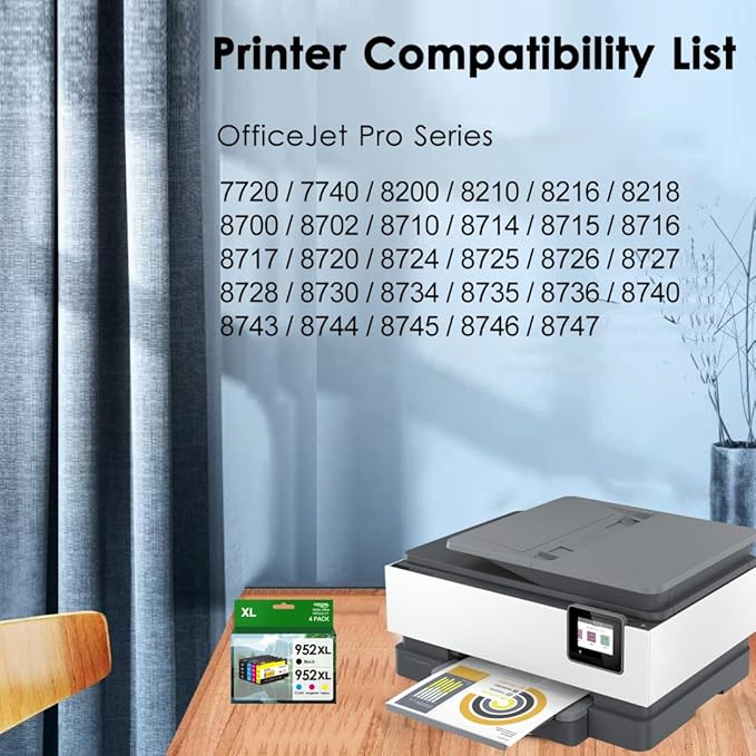 Compatible Ink Cartridge Replacement for HP 952XL 952 XL Ink Cartridges Combo Pack to use with HP Officejet Pro 8710 7740 8720 8715 8210 8703 8702 Printers (Black Cyan Magenta Yellow)