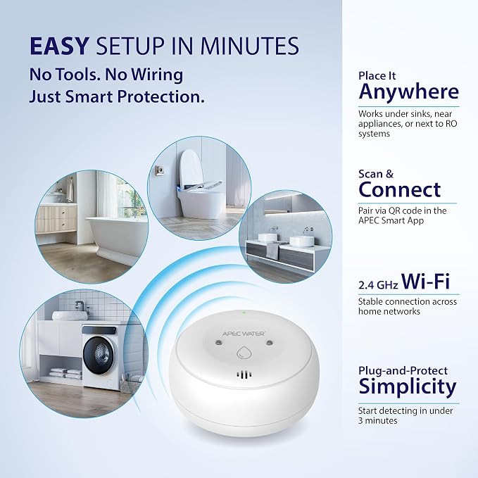 APEC WATER WiFi Water Leak Detector for Home, App Connected get Real-Time Alerts, Highly Reliable Dual Sensor Wet Moisture Detection (3PK)