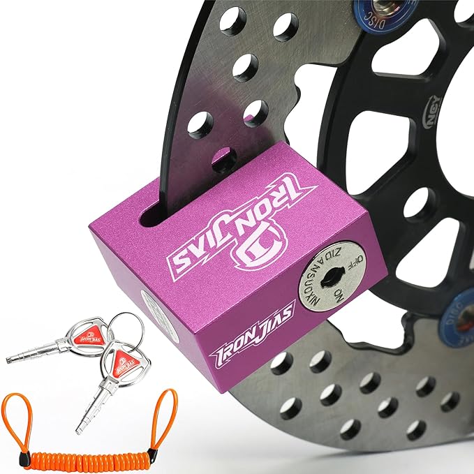 IRON JIA'S Motorcycle Disc Lock Anti-Theft Wheel Brake Lock Waterproof Alloy with Reminder Cable and 2 Keys, Alarm-Free for Motorbike, E-Scooter, Mountain Bike Pink
