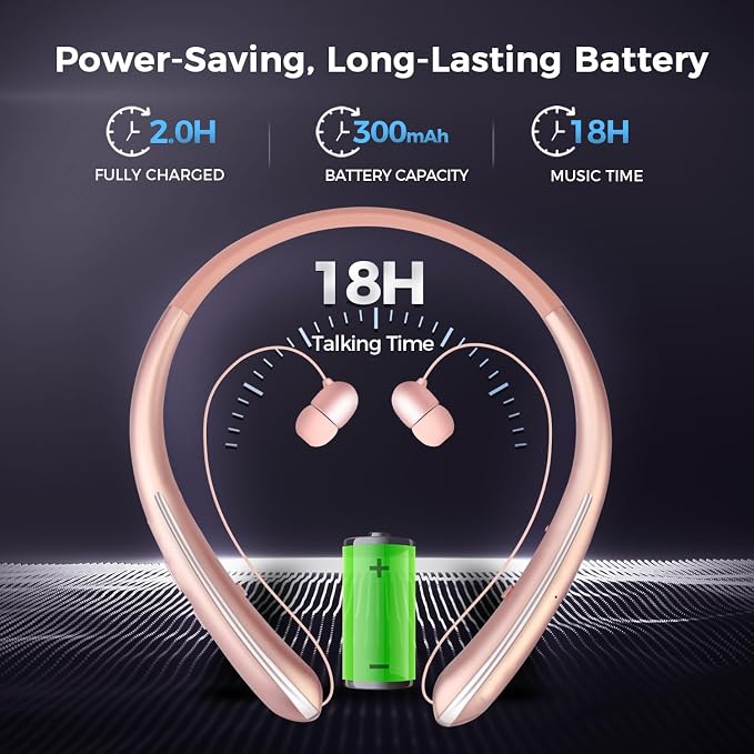 Gardway Neckband Bluetooth Headphones, Bluetooth 5.4 Wireless Headphone with Retractable Earbud,16Hrs Playtime, IPX5 Sweatproof, Around The Neck Headphones Stereo Headset (Rosegold 2026)