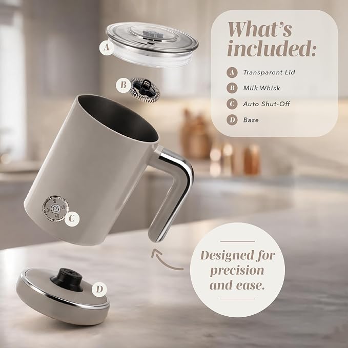 COOK WITH COLOR 4-in-1 Electric Milk Steamer and Frother - 2-Minute Heating and Frothing, Hot and Cold Foam Maker for Coffee, Latte, Cappuccino, Macchiato, Milk Warmer, Auto Shut Off, Sand