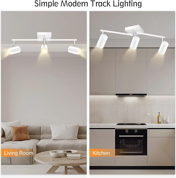 BoostArea Track Lighting Fixtures Ceiling, 3 Way Track Lighting Kit, LED Track Lighting with Rotatable Light Heads, Modern Ceiling Spot Lighting for Kitchen/Bedroom/Living Room, GU10 Bulb Not Included