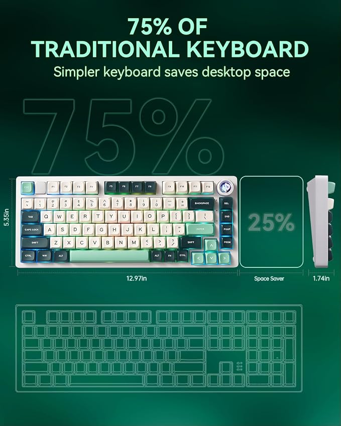 LEOBOG x Aula HI75C Pro PC Gaming Aluminum Alloy Keyboard,Bluetooth/USB-C/Wireless Tri-Modes Mechanical Keyboards,Hot Swappable Green Creamy Keyboard with Ice Vein Switch for Windows/Mac/Tablet Gamer