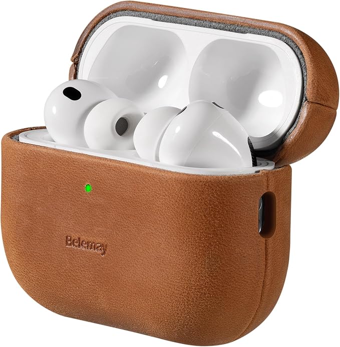Belemay Handcrafted Crazy Horse Leather Case for AirPods Pro 3rd Gen (2025), Vintage Aesthetic, Two-Tone Effect, Unique Patina, Compatible with MagSafe, Compatible with Airpods Pro 3, Pine Green