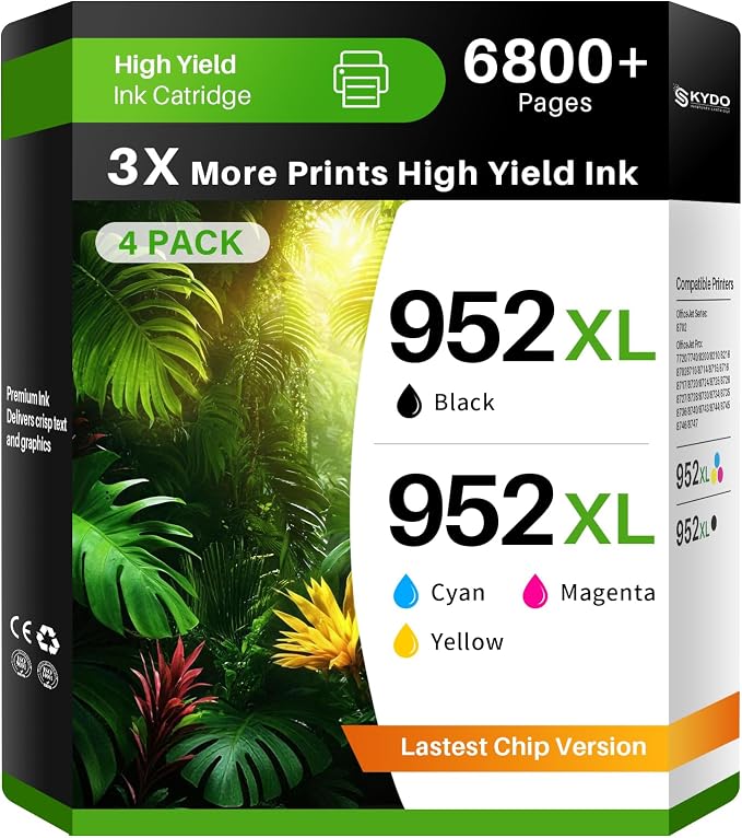 952XL Ink Cartridges Combo Pack Replacement Compatible for HP 952XL 952 XL Ink Cartridges Work for HP Officejet Pro 8710 7740 8715 8720 7720 8725 8702 8210 8730 8740 8216 Printers(4 Packs, B/C/M/Y)