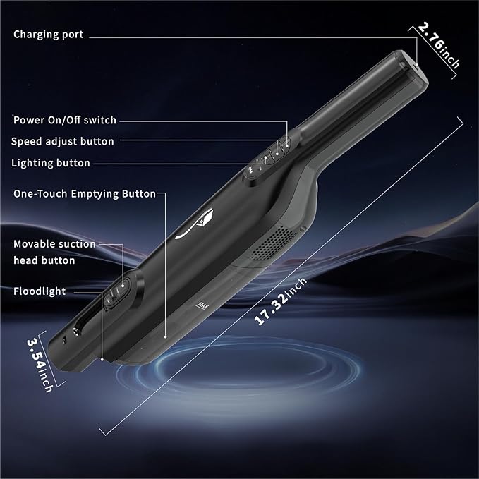 Cordless Handheld Vacuum, Lightweight Portable Hand Vacuum Cleaner with LED Light,Rechargeable Hand Held Vacuum with One-Touch Empty, Powerful Suction for Office, Home,Car, Charcoal