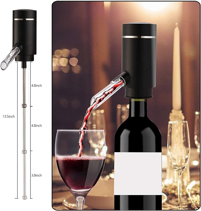 Electric Wine Aerator & Dispenser – One-Touch Automatic Wine Pourer with Decanter Function, Enhances Red & White Wine Flavor, Portable with Retractable Tube, USB-C Rechargeable, Mothers Day Gift
