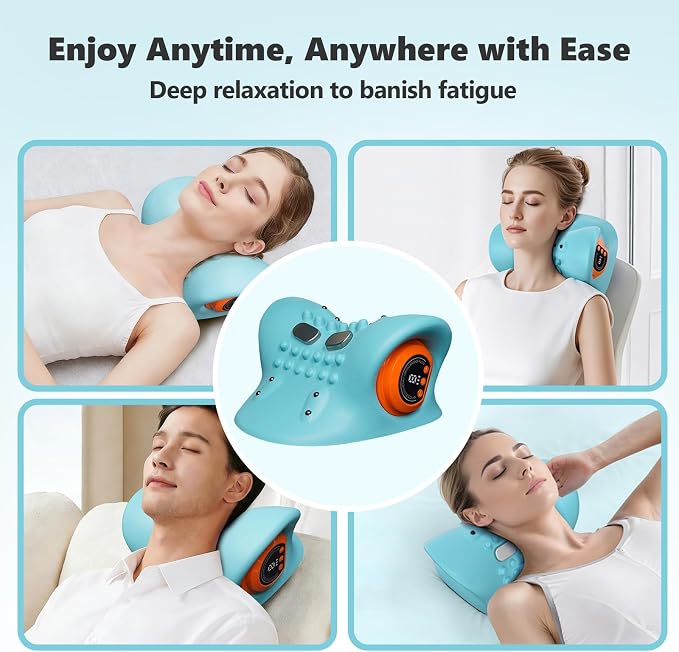 2026 Upgraded 3-in-1 Neck Massager, Portable Cervical Traction Device, 3 Heat Levels & 3 Vibration Modes, Ergonomic Support for Neck Pain Relief & Muscle Relaxation, Home & Office Use