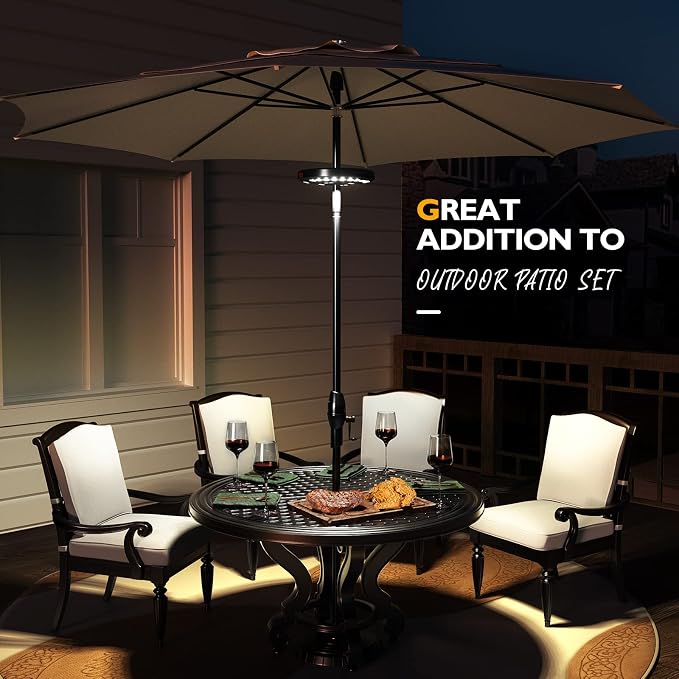2packs Eletorot Patio Umbrella Lights-Rechargeable Outdoor Lights for Patio Decor, Patio Table Lights Pole Light 28 White LED 3 Lighting Modes, Patio Lighting Pool Accessories, Patio Backyard Decor