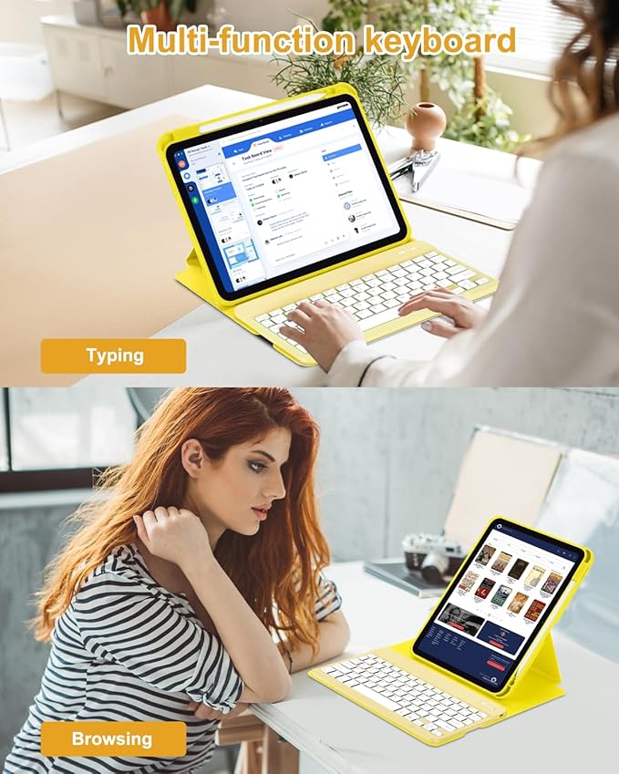 EAMPANG Case with Keyboard Mouse for iPad A16 11th 10th Generation 11/10.9 inch,Rainbow Backlit Detachable Keypad Rotatable Magnetic Cover with Pencil Holder for iPad 11 2025 10 Gen 2022 Yellow