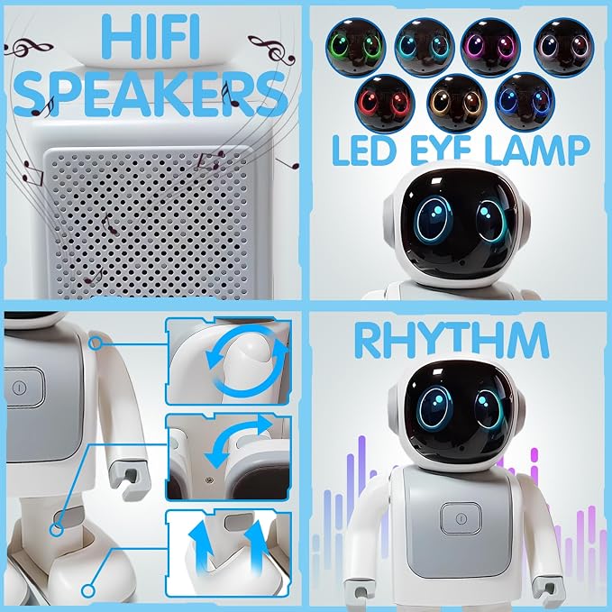 Gsou Dancing Robot Speaker Toys for Kids & Adults, Portable Dancing Bluetooth Speaker with LED Lights, Intimate Companion, Programmable Interactive Robot Toys with iOS & Android APP Remote