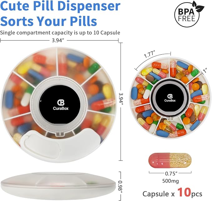 Weekly Medicine Pill Organizer BPA Free 7-Day Travel Pill Dispenser Portable for Daily Medication Management, Large Compartment for Vitamin, Supplements, Fish Oil