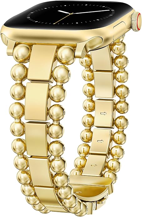 TOYOUTHS Beaded Bracelet Compatible with Apple Watch Bands 38/40/41/42/44/45/46/49mm Women, Dressy Fancy Stainless Steel Metal Elegant Jewelry Strap for iWatch Series 11 10 9 8 7 6 5 4 Ultra/SE 3 2 1