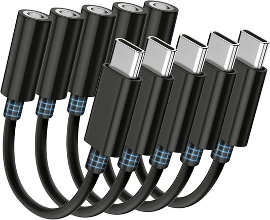 Seulliya USB C to 3.5mm Headphone Jack Adapter for iPhone 15/16 Pro/Max, Hi-Res Audio DAC Dongle, 3.5mm Aux Cord Converter for Samsung Galaxy, iPad, Car, USB-C Devices 5 Pack Black