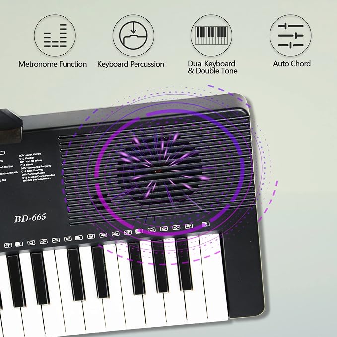 61 Key Keyboard Piano for Beginners with Lighted Keys & Pro Teaching Modes,Includes Stand, Bench, Microphone, Music Stand,70 Demos, 200 Rhythms/Tones, Gift for Beginners