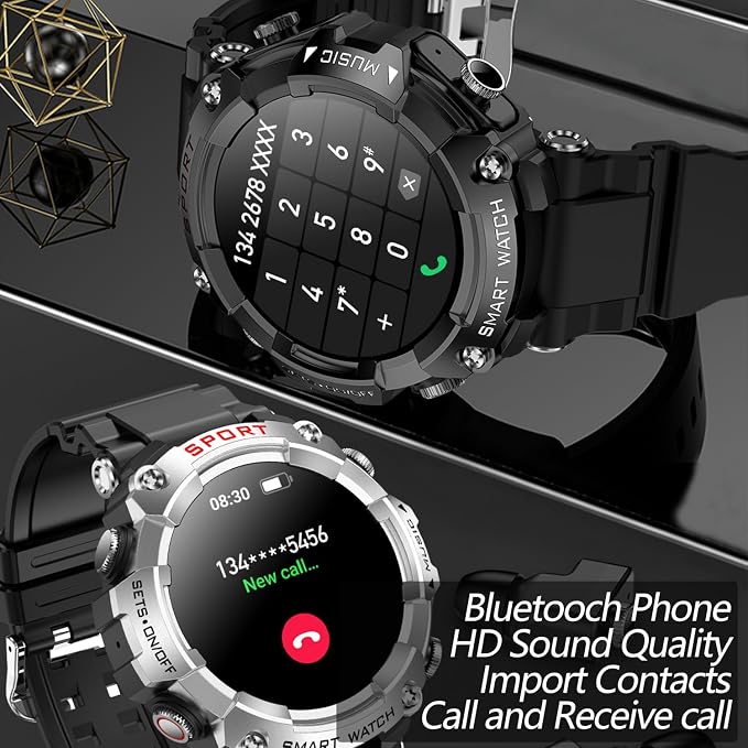 Smart Watch with Earbuds, for iOS Android Phone,3 in 1 Round Fitness Tracker, 1.52 Inch Full Touch Screen, Answer/Make Calls, for Men and Women, Sleep Monitor, Motion Long Standby, Music Player