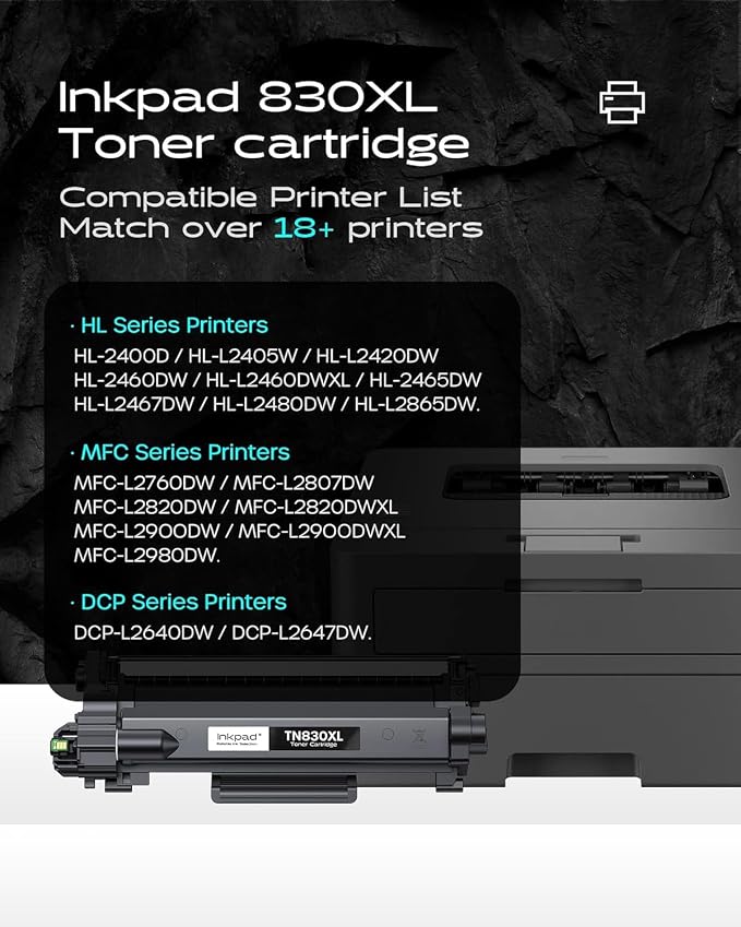 Compatible TN830XL Toner Cartridges Replacement for Brother TN830XL TN830 830 XL Toner Cartridge Compatible with Brother HL-L2460DW DCP-L2640DW HL-L2400D HL-L2405W MFC-L2820DW Printers (2 Black)