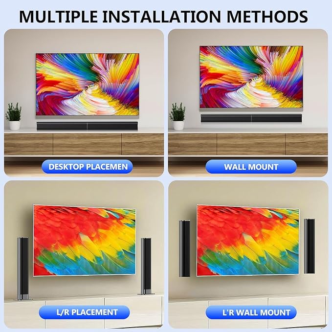 Sound Bar, 80W SoundBar for Smart TV, 2026 Bluetooth 5.3 Soundbar, Home Theater Surround Sound, 2 in 1 Detachable Home Speaker Bass, ARC/Optical/AUX/Connections, for TV/PC/Projectors