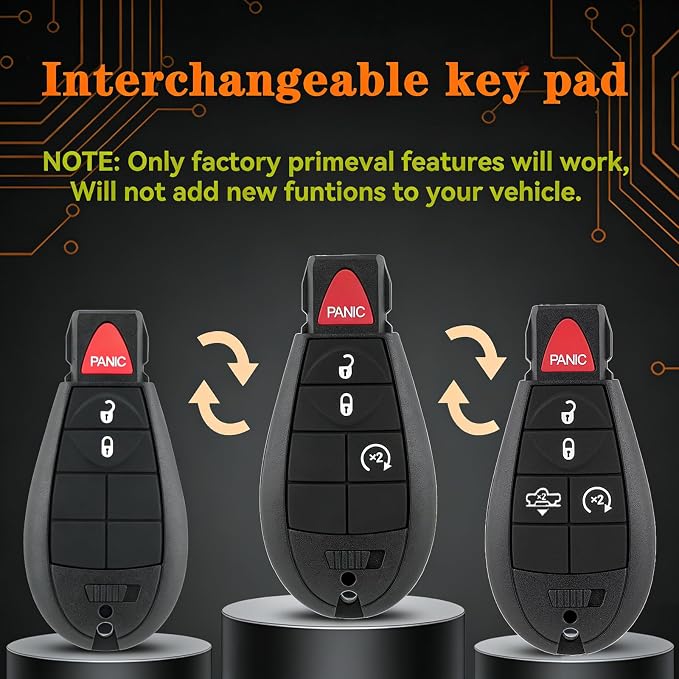DIY Remote Key Fob Replacement for RAM 1500 2013 2014 2015 2016 2017 2500 3500 Truck Simple Remote Key Easy to Replace Kit GQ4-53T 46chip with Interchangeable Buttons Pad