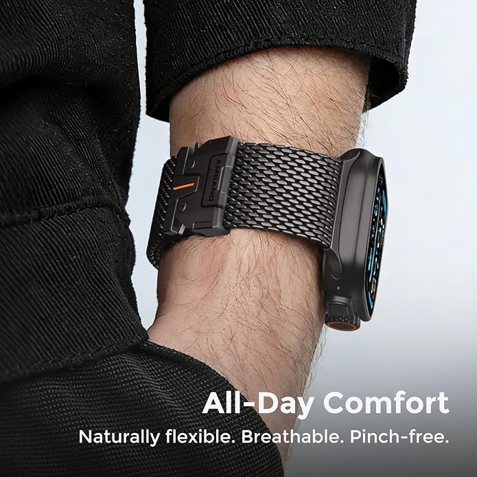 amBand Milanese Loop for Apple Watch Ultra 3/2/1 49mm, Stainless Steel Mesh with Secure Parachute-Style Buckle, Non-magetic Clasp, Breathable & Comfortable Luxury Band for Men