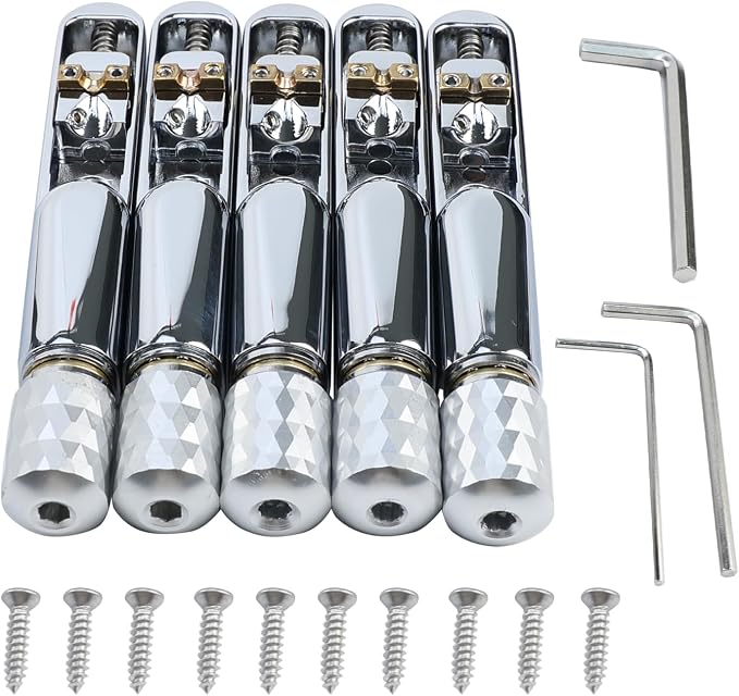 Pack of 5 Individual Single Tubular Fixed Bridge 5 String Electric Bass Bridge for Headless 5-string Bass Replacement Parts Chrome