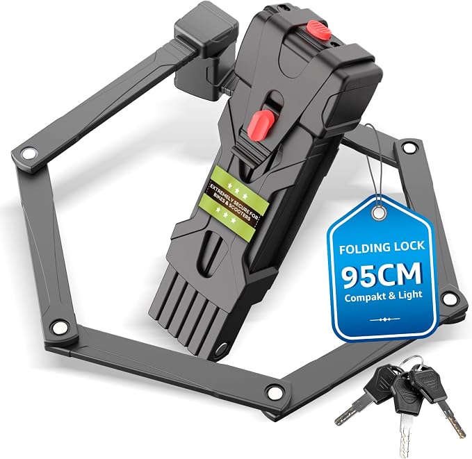 Compact Folding Bike Lock, Heavy Duty Anti Theft Bicycle Lock with 3 Keys and Mount, Lightweight for Road Bikes, Mountain Bikes, E-Bikes, Motorcycles, Scooters - 95cm (37 in)