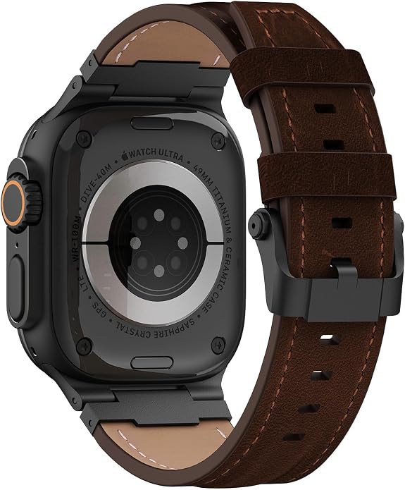 Vintage Genuine Leather Band for Apple Watch Ultra 49mm (2026 Upgrade), Rugged Replacement Strap Compatible with iWatch 46mm 45mm 44mm - for Men Women, Fit Ultra3/2/1, SE 3/2/1, Series11 10/9/8/7/6/5/4