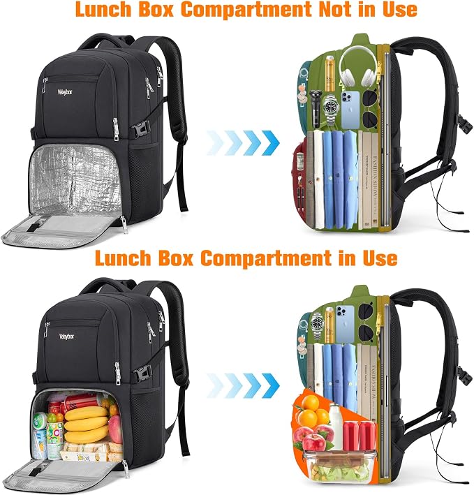 Insulated Lunch Backpack Fit 17" Laptop, Work Backpack with Lunch Box for Men & Women, Water Resistant College Computer Bag for Travel, Business, Hiking