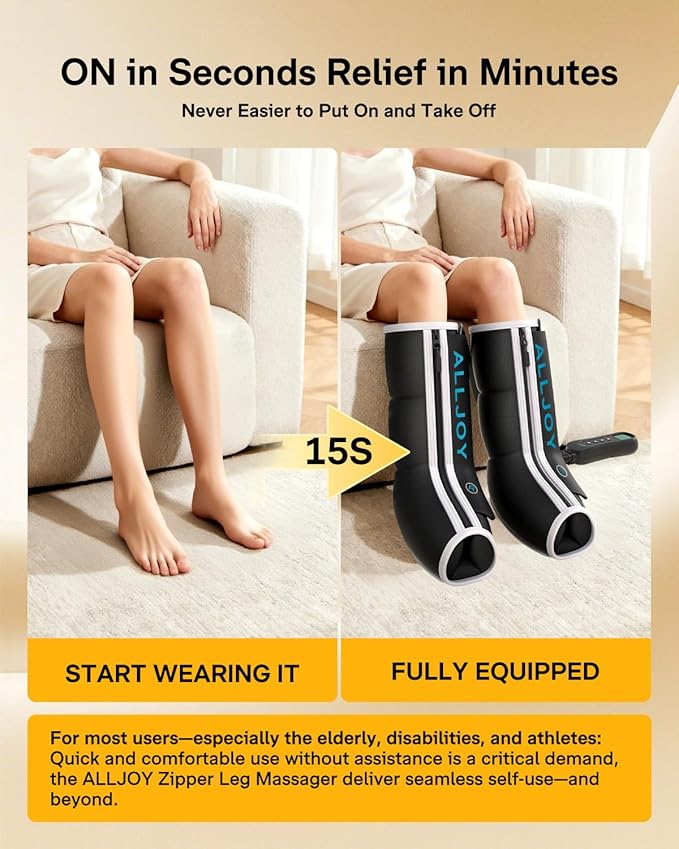 ALLJOY Leg Massager with Heat and Compression, Sequential Leg Compression Massager Boots with 2 Heat 4 Mode 4 Intensity, Leg Massager for Circulation and Pain Relief FSA