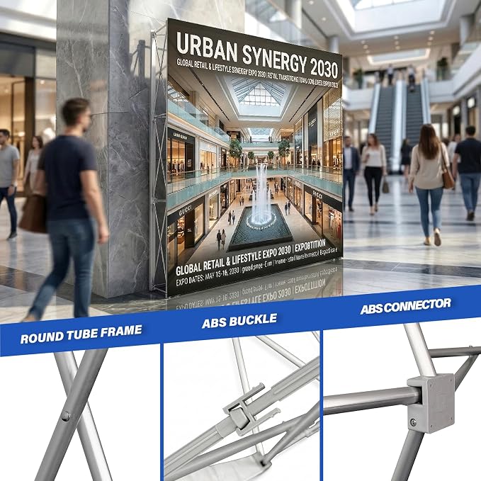 Portable Pop Up Display Stand 7.5 x 7.5 FT, Aluminum Trade Show Backdrop Stand with Water Weight Bags, Trade Show Booth Display for Events, Weddings, Trade Show Supplies, Stand Only