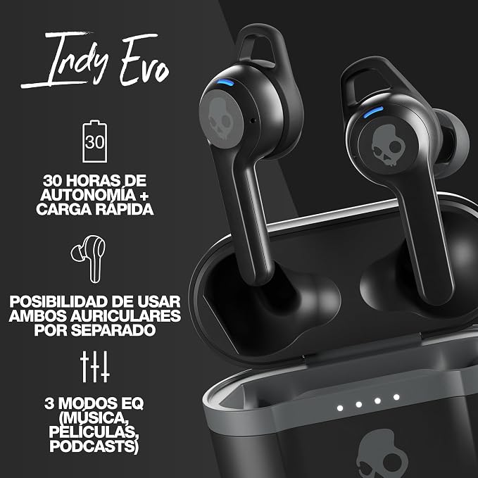 Skullcandy Indy Evo XT in-Ear Wireless Earbuds, 30 Hr Battery, Microphone, Works with iPhone Android and Bluetooth Devices - Black