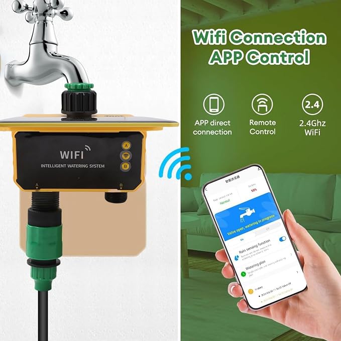 Smart WiFi Sprinkler Timer, Rain Delay APP Control Solar Water Timer with Accuracy Filter and Type C Charging, for Villa Yard Balcony Garden Roof Garden