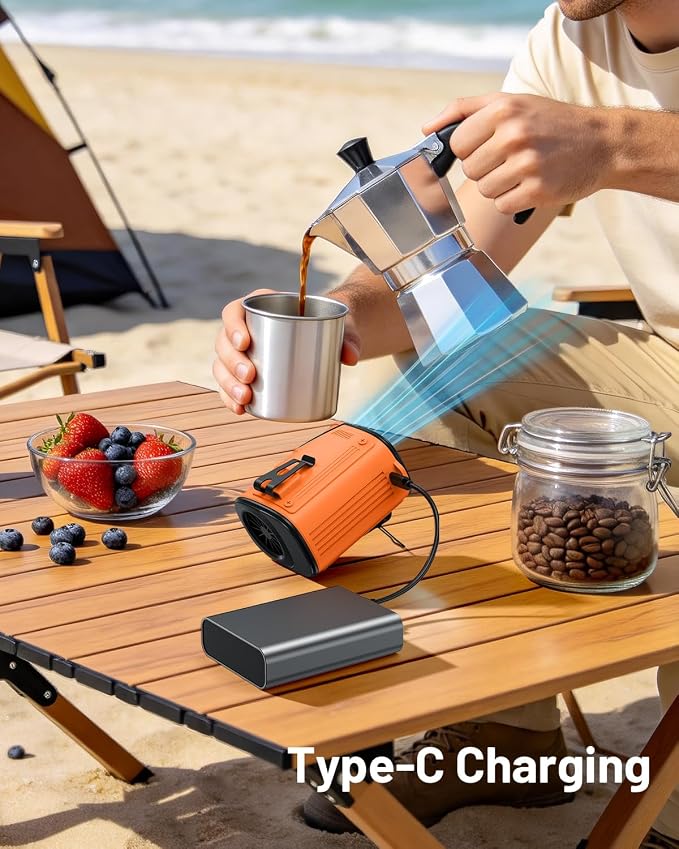 W & O Portable Fan Rechargeable,Personal Waist Clip on fan 4 Speeds & Flashlight Hands-FreeHanging Neck Fan, 20H Cooling For Outdoor Camping Travel (Orange)