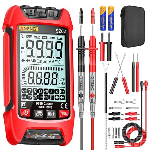 ANENG SZ02 Multimeter,Digital Voltage Tester Meter,TRMS 9999 Counts Voltmeter Measures ac/dc Current,Voltage,NCV,Resistance,Continuity,Capacitance,Diodes,Auto-Ranging Ohm,Amp Electrical Tools
