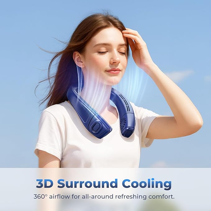Neck Fan Portable Personal Fans, Ergonomic Cold Neck Fan with Cooling Plate, Type-C 8000mAh Rechargeable 3D Airflow Wearable LED Screen 3 Modes Gifts for Men Women Outdoor Travel Indoor