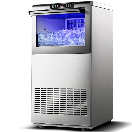 Amzgachfktch Commercial Ice Maker 150lbs/24H Under Counter Ice Maker, 50lbs Ice Storage, Ice Maker Commercial for Home Bar Restaurant, Blue Light, Self-Cleaning, LED Digital Display