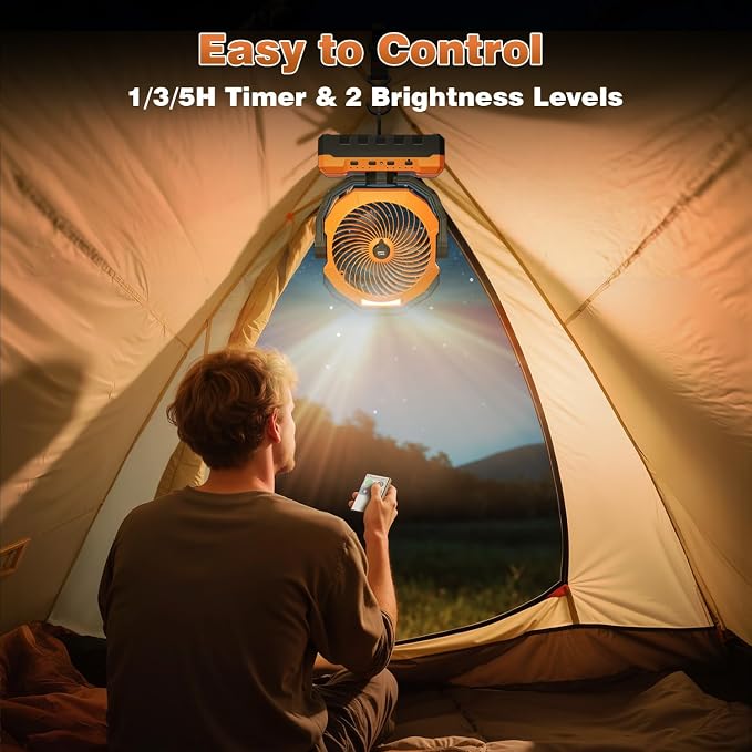 460ml Tank Portable Misting Fan,36000mAh Rechargeable Battery Powered Camping Fan with 4 Speeds,3 Timers,2 Light Modes,Jobsite Beach Summer Essentials,Mist Fan for Indoor Outdoor Patios Travel,Orange