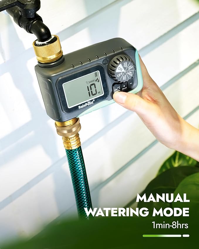 RAINPOINT Sprinkler Hose Timer with 2 Way Heavy Duty Metal Hose Splitter Programmable Watering Timer and 3/4 Inch GHT Y Spigot Splitter with Shut Off Valves for Faucet and Drip Irrigation