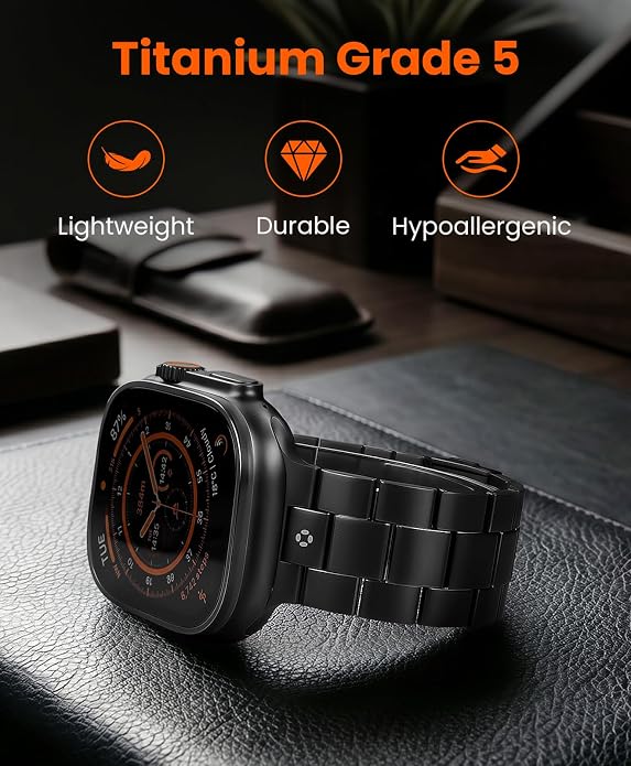 Titanium Watch Band for Apple Watch Ultra 3/2/1 49mm & Series 11/10 46mm, Grade 5 Titanium Apple Watch Band with Anti-Scratch DLC Coating, 22mm Premium Business Metal Strap for Men - CRNS03